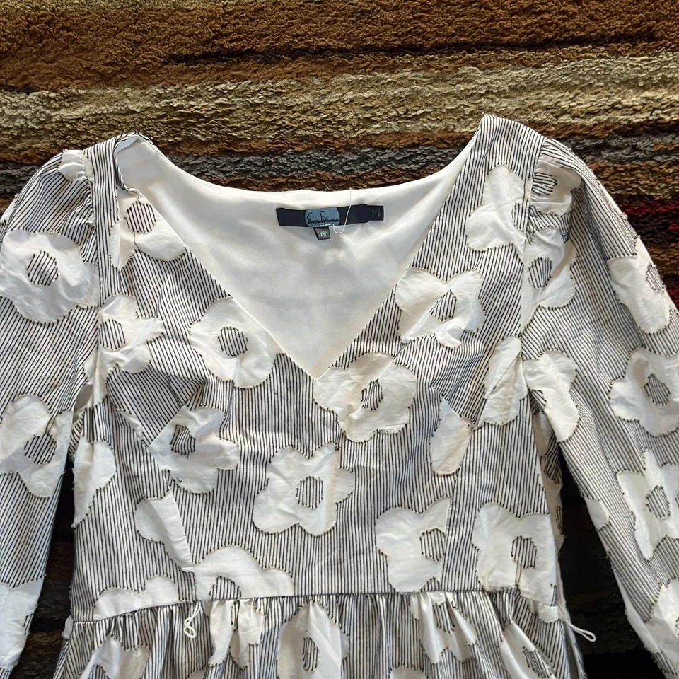 Maxi Vestido Eva Franco Mujer Extra Pequeño Pequeño Blanco Negro Floral Bordado Foto 4 de 4