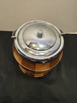 Antique English Oak Porcelain Lined ''Biscuit'' Barrel
