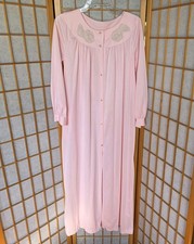 Vtg 1970s Button Up Nylon Dressing Gown/Robe Pink House Dress Lounge Wear READ