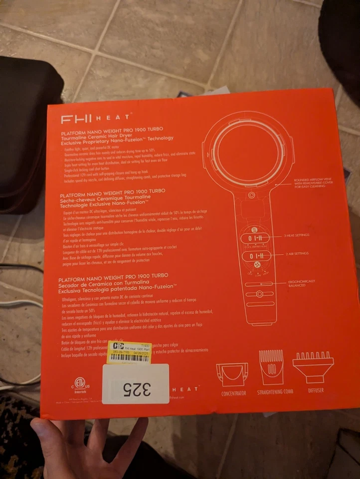 FHI Platform Nano Lite Pro 1900 Turbo Tourmaline Ceramic Hair Dryer Black - Image 2 of 4