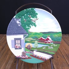 3D Hand Painted Farm Scene Vintage 1980's Ceramic Byron Molds Wall Plate