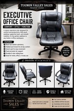 Black Faux Leather Executive Office Chair Swivel Desk Chair Padded Arms Rolling