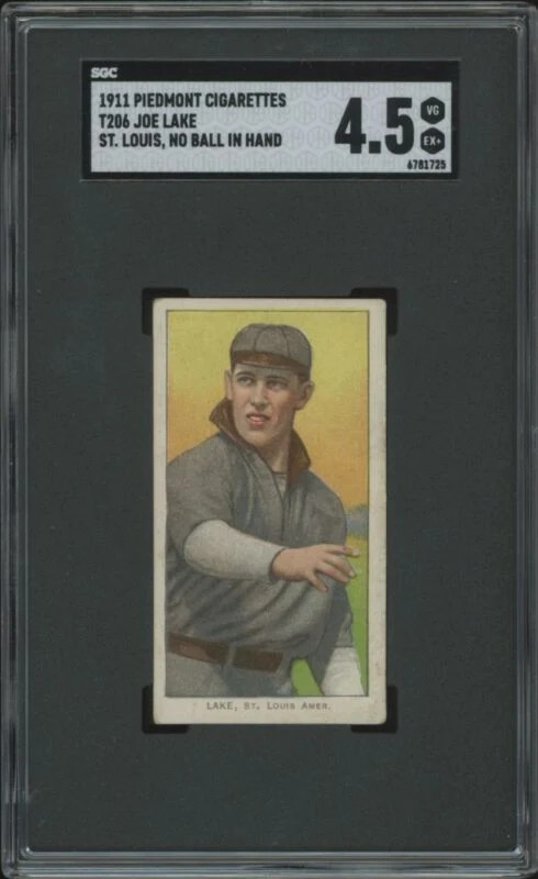 1909 T206 JOE LAKE VG-EX+ NO BALL IN HAND PIEDMONT 350-460 SGC 4.5 ST. LOUIS