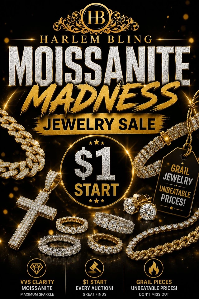 Harlembling MOISSANITE MADNESS - Silver & Gold Jewelry $1 Start & Giveaways
