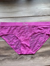 NWT Victoria's Secret PINK Sz L Hiphugger Hipster Panty Lace Rhinestone Pink