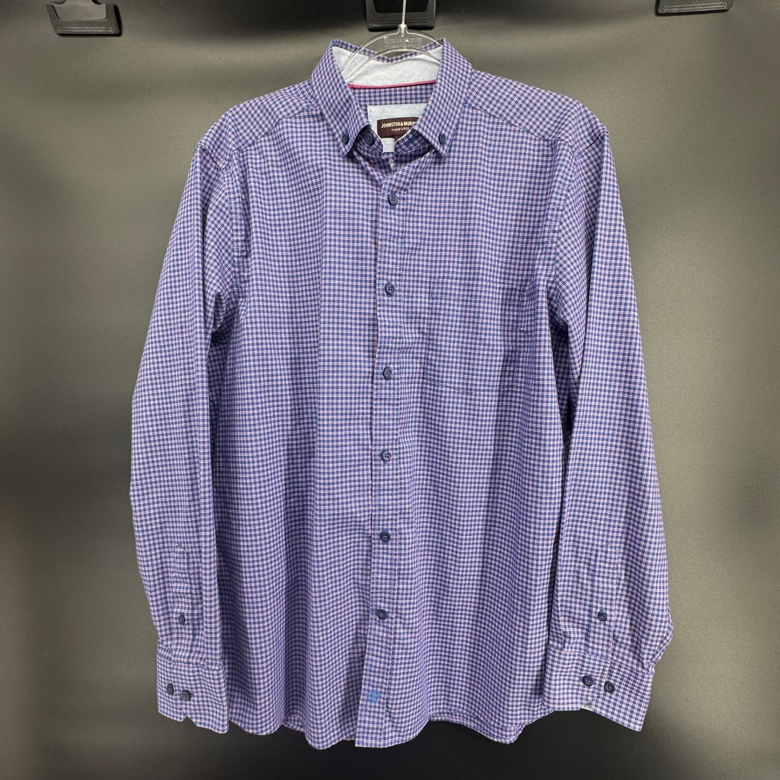 Johnston Murphy Mens Long Sleeve Gingham Button Down Shirt Size L