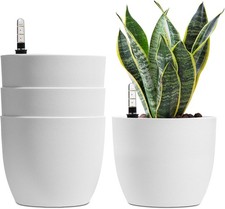 Selbstw&auml;ssernder Blumentopf Set 4er Wei&szlig; Wasserspeicher Pflanzen Topf Kunststoff