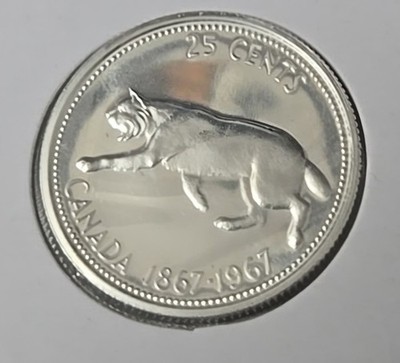 旧貨幣、使用済切手 COINS OF ALL NATIONS 1967 Canadian Canada 25c Cent Quarter Dollar Coin 80% Silver Lynx