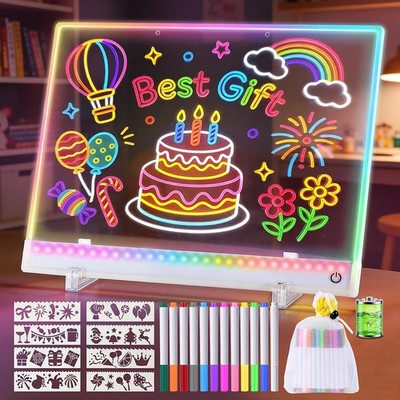 16.5IN Rechargeable LED Drawing Board 12 Markers Acrylic Dry Erase Light Lumi