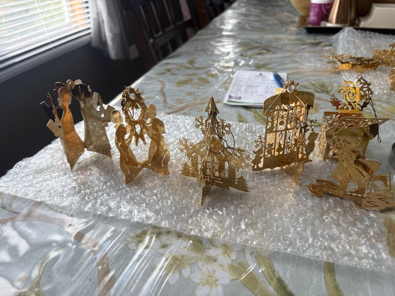 Lot Of 6 Danbury Mint Gold plated Christmas Ornaments