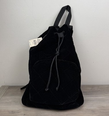 Vtg Banana Republic Backpack Velvet Black Preppy Minimalist 90s Quilted NOS