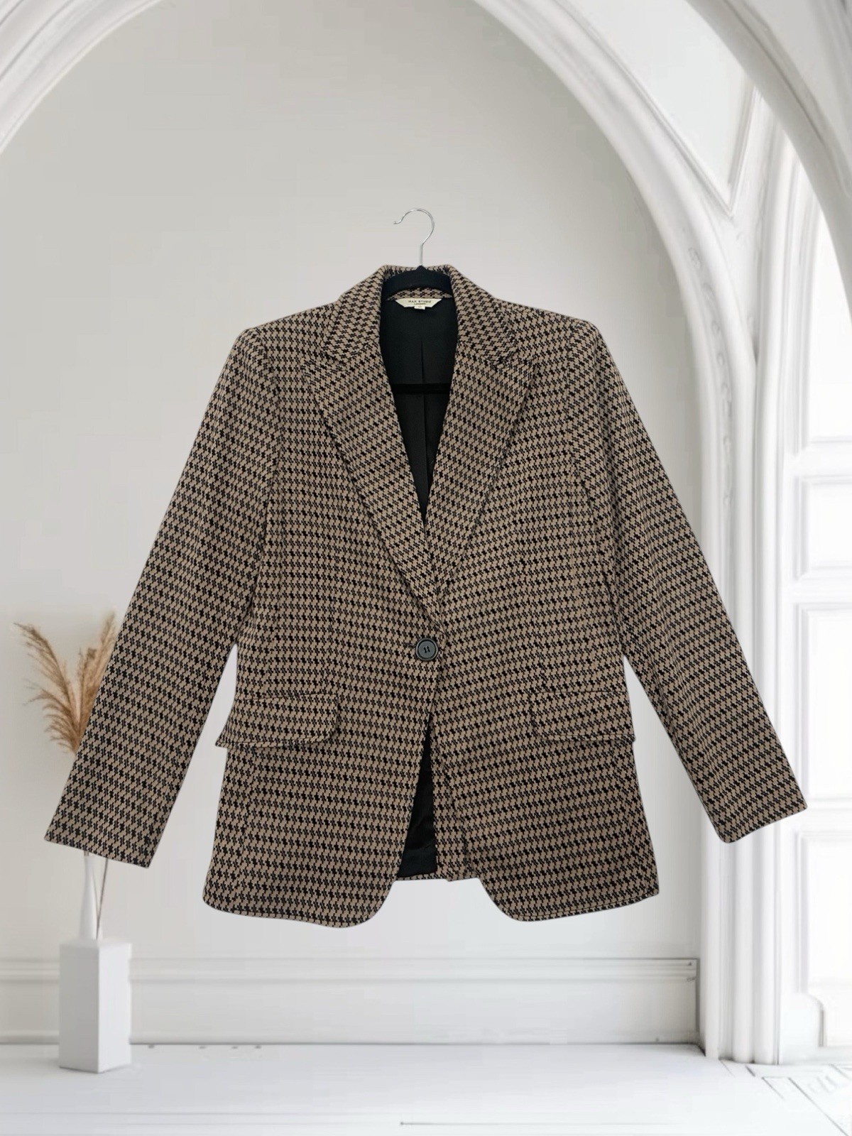 Max Studio London Houndstooth Blazer Women’s Size Medium Holiday Luxe Chic $249
