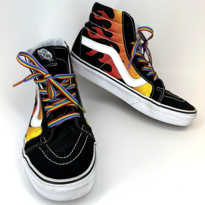 Vans Flames Shoes Men 7 Women 8.5 Sk8-Hi Reissue 721356 Rainbow Laces DAMAGED