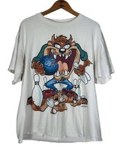VTG 95 Looney Tunes Taz Pro Bowler All Over Print T-Shirt XL Single Stitch White
