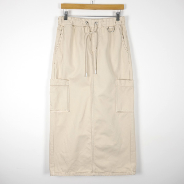 DECJUBA D-Luxe Basics Cargo Midi Skirt Size 10 Cream Cotton Utility Pockets