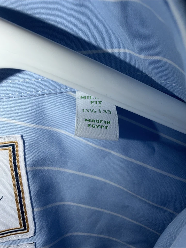 Camisa de vestir Brooks Brothers Thomas Mason 15,5/33 azul a rayas manga larga nueva con etiquetas Foto 3 de 4