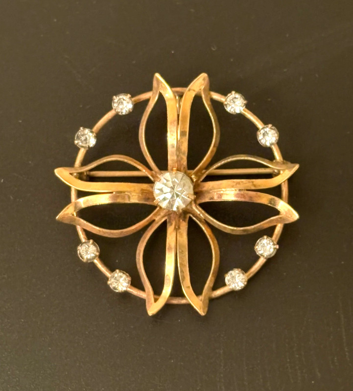VTG RETRO 1940'S- BROOCH/ PENDANT Starburst  Rhinestone gold fill-1-1/2" "JANICE