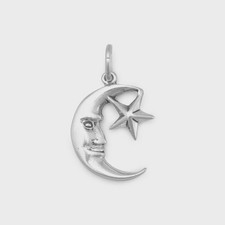 Moon and Star Charm Sterling Silver Pendant Man in the Moon