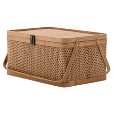 1Pc Woven Bamboo Basket Storage Container Kitchen Garden Picnic Organizer