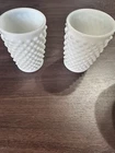 Vintage Fenton Hobnail Milk Glass 5 oz Tumblers Pair 3.5" Tall White USA