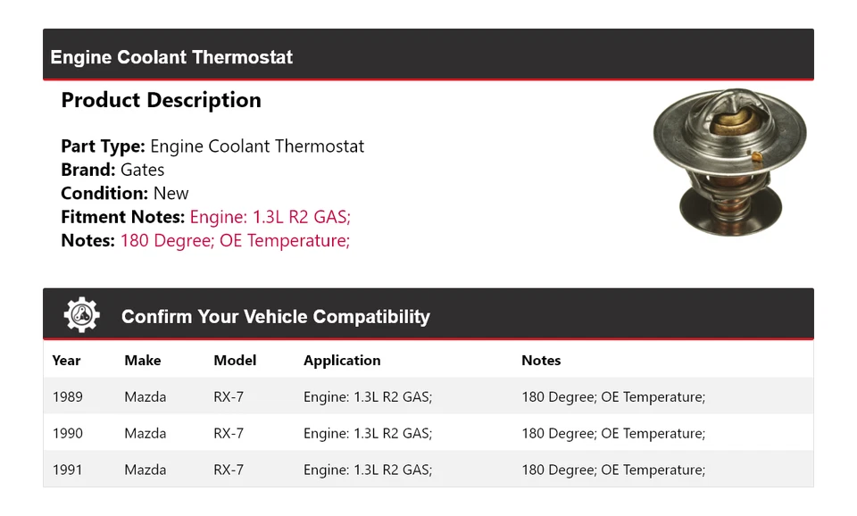 Portões termostato líquido refrigerante motor gasolina Mazda RX-7 1.3L R2 1990 para 1989-1991 - Imagem 2 de 4