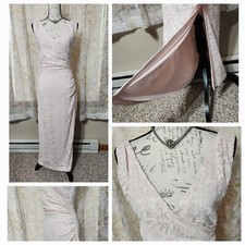 Bill Levkoff Sz 12 Bridesmaid Gown Dress Side Ruhced Pink Sequin Lace Side Slit