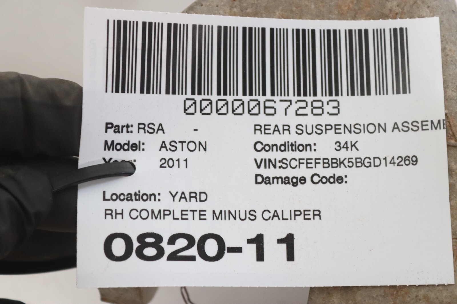 06-16 ASTON MARTIN V8 VANTAGE REAR RIGHT SPINDLE KNUCKLE WHEEL HUB ASSEMBLY OEM