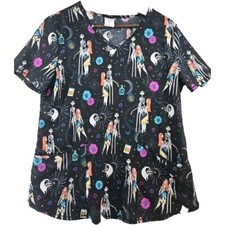 Disney Nightmare Before Christmas Scrub Top  Med V-Neck Print Shirt Tim Burton