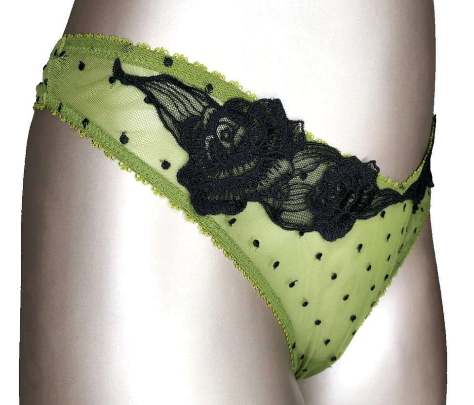 Calcinha fio dental Victoria's Secret muito sexy nova com etiquetas pequena verde perna alta malha transparente - Imagem 3 de 4