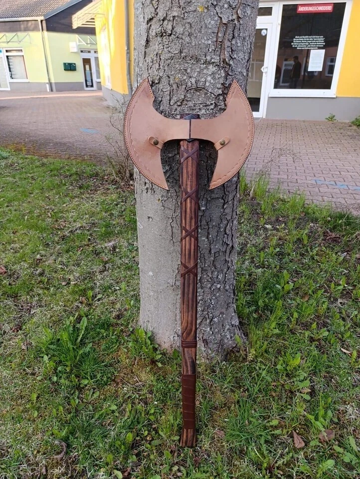 Hacha vikinga hecha a mano de doble cabeza, hacha nórdica grande, hacha forjada a mano artículo de regalo Foto 3 de 4