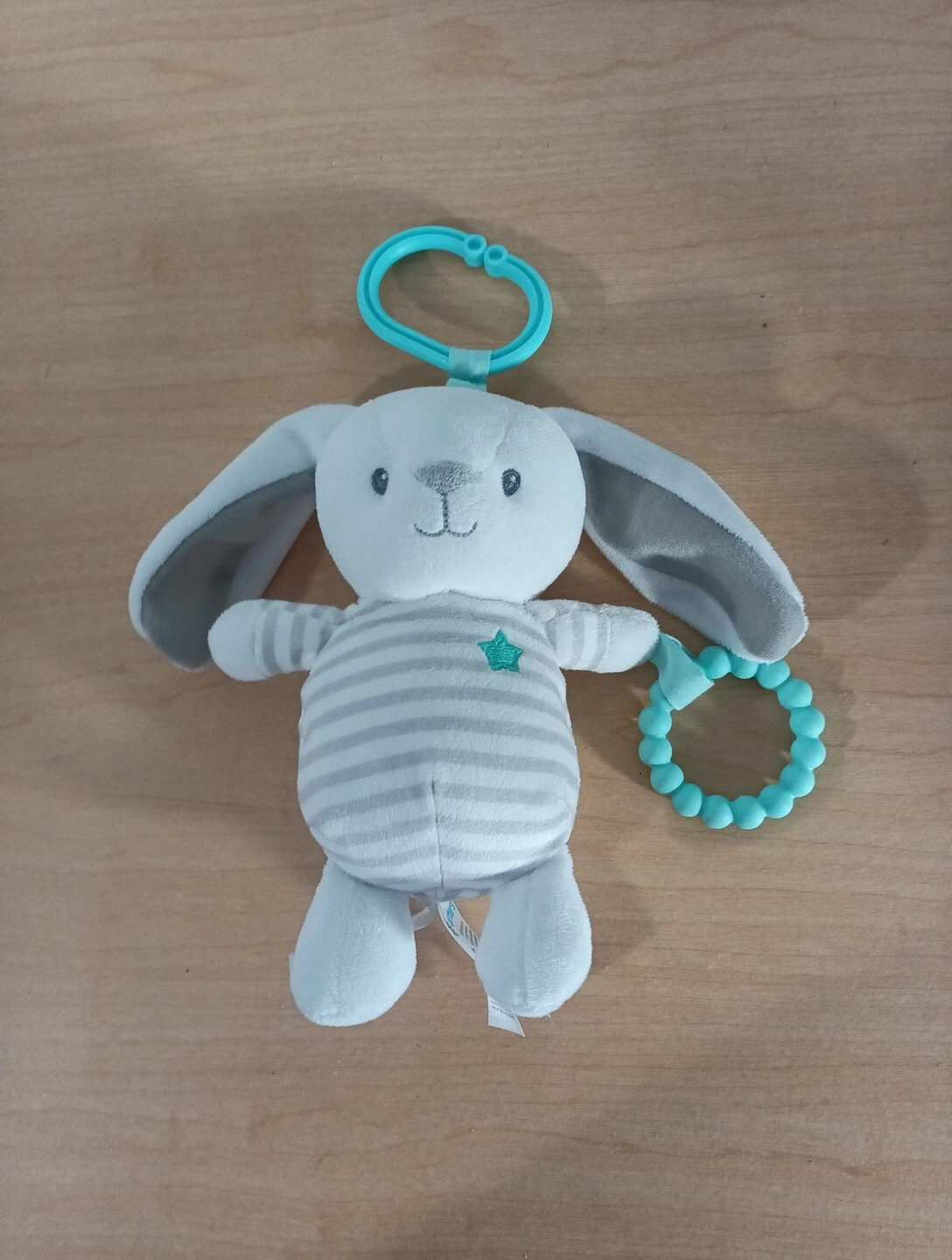 Carter's Gray White Stripe Bunny Rabbit Plush Stuffed Animal Hanging Teething