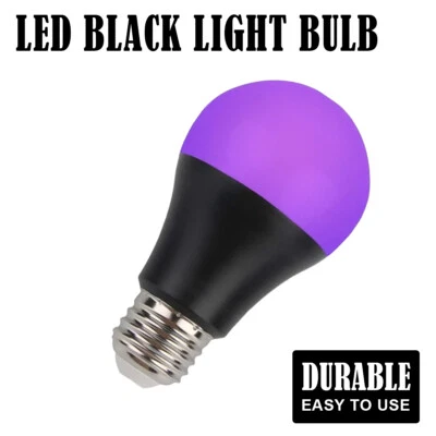 A19 Schwarzlicht-LED-Glühbirne 9W Strahler für Zuhause 400nm weiß/schwarz - Bild 1 von 4