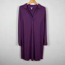 J Jill Dress 2X Shirt Plum Purple Shift Stretch Long Sleeve V-Neck Above Knee