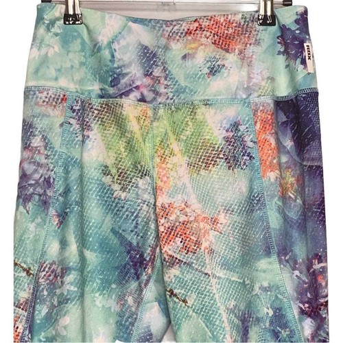 RBX Active Blue Graphic Floral Crop Compression Leggings Running Yoga M Medium - Picture 3 of 9