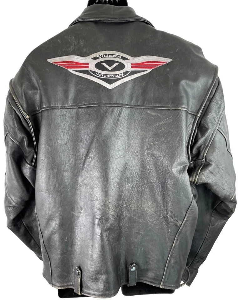 Vulcan Motorcycles Ripples Black Belted Lined Motorcycle Jacket Mens Size Large - Image 2 of 4