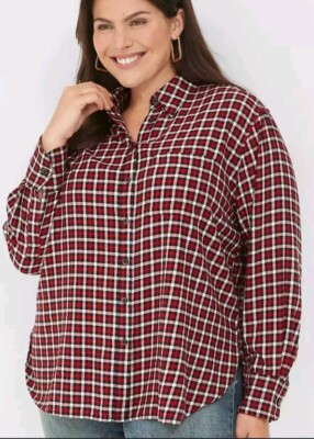 Lane Bryant Women's Lightweight Flannel Red Button-up Long Sleeve Plus 1X
