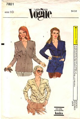  Vogue Sewing Pattern Women's JACKET TOP 7801 Size 10 Bust 32½'' UNCUT