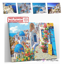 Paint By Numbers Kit Santorini Ocean Kids Decor Painting Beginner Art Framed DIY