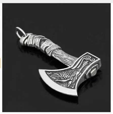 large VIKING NORSE WOLF WARRIOR NORDIC AXE 925 sterling silver 24" necklace