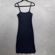Express Womens Midi Dress Blue Bodycon Spaghetti Strap Stretch Ribbed Size S