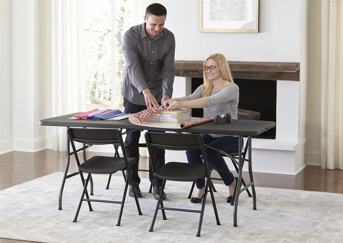 6 Ft Heavy Duty Centerfold Folding Table Black Portable Outdoor