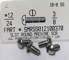 #12-24x3/8 Round Head Slotted Machine Screws Stainless Steel (20)