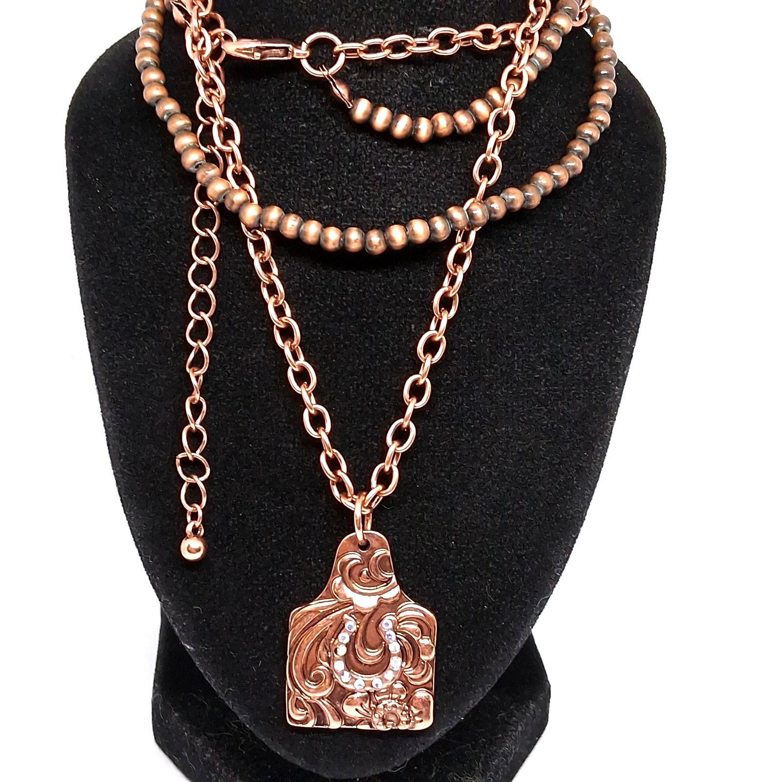 Solid 16 Inch  Copper Double Round Beaded Link Ch… - image 2