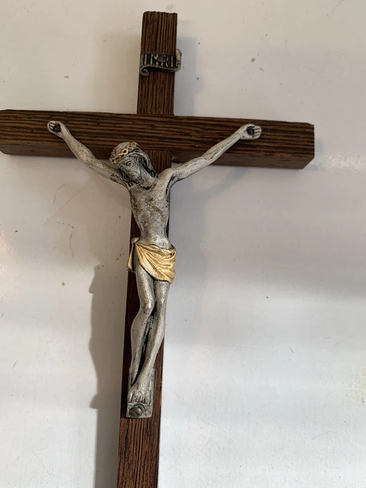 Crocifisso legno e metallo bagno argento 999‰ Made in Italy 21x11 cm - Immagine 3 di 4