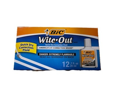 BIC Wite-Out Quick Dry Correction Fluid, 20 ml Bottles, 12-Count