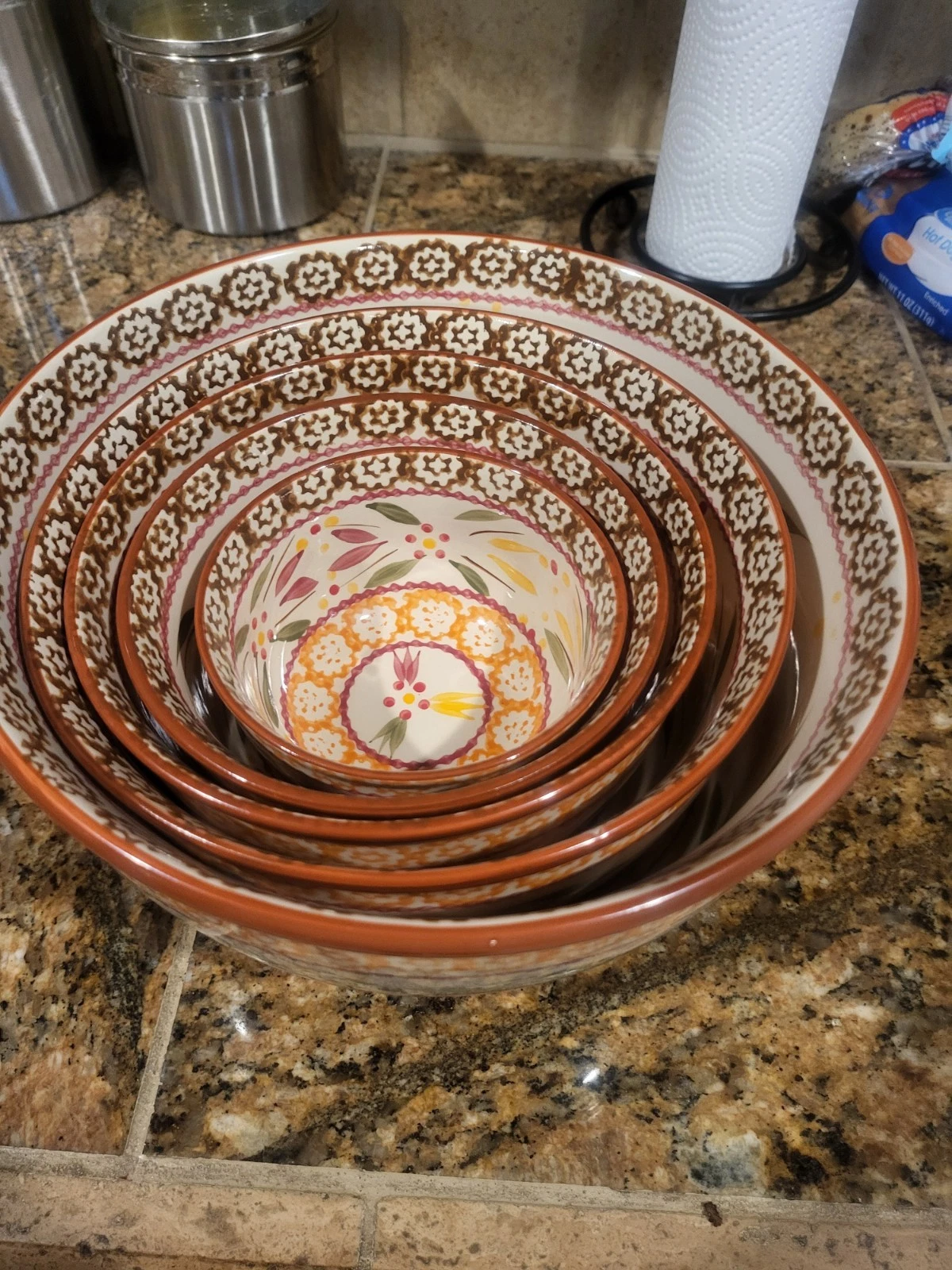 Temptations Old World Fallfetti Nesting Mixing Bowls & Lids Harvest Colors