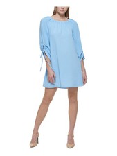 CALVIN KLEIN Womens Blue Tie Pullover Unlined 3/4 Sleeve Short Dress 10