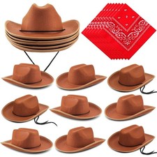 10 Sets Kids Cowboy Hat and Red Bandanna for Age 3-10 Toddler Cowboy Hat for ...