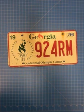 1996 Atlanta Georgia Olympics License Plate 924RM Centennial Olympic Games