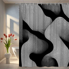 Modern Black and White Wave Design Shower Curtain